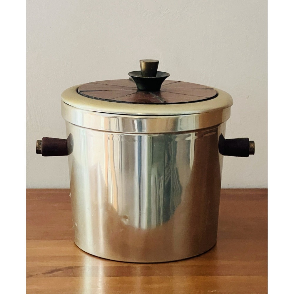 Georges Briard Vintage Retro Ice Bucket‎ Teak And Aluminum MCM 70s
